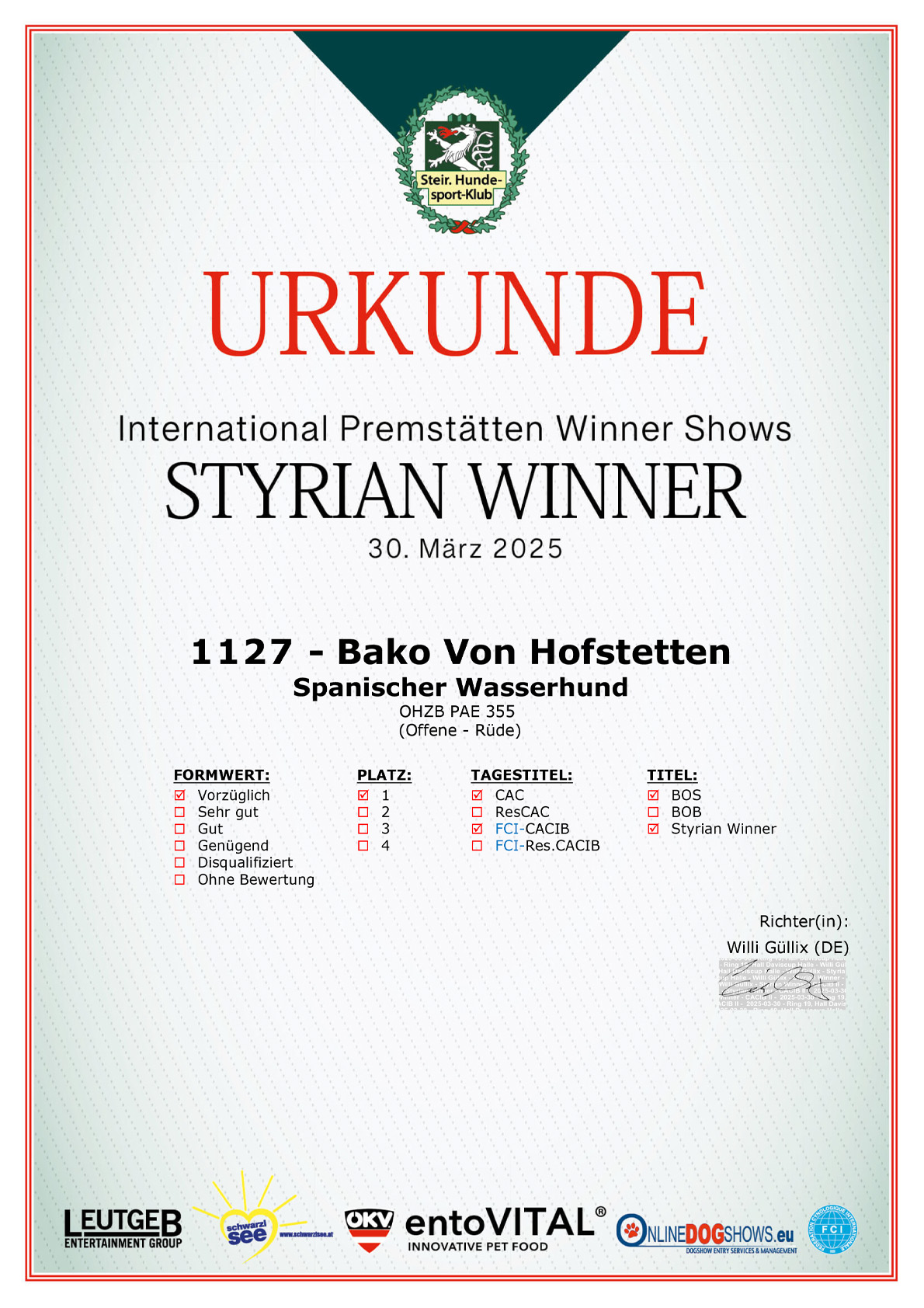 Spansicher-Wasserhund-Bako-Styrian-Winner-2025 Hundeausstellung-CACIB-KZS-Winner-Show-2